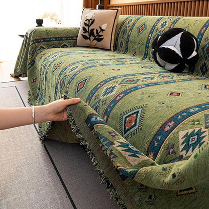 VClife Bohemian Couch Cover, Vintage Moroccan Tribal Geometric Chenille Couch - Image 6