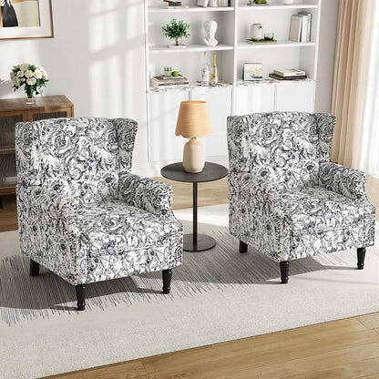 Pia Ricco Set of 2 Floral Accent Chairs, High Back Upholstered Armchairs - Image 6