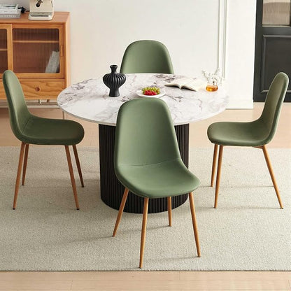 Dining Table Set for 4, Mid Century Modern 47 Inch White Marble-Look Wooden - Image 8