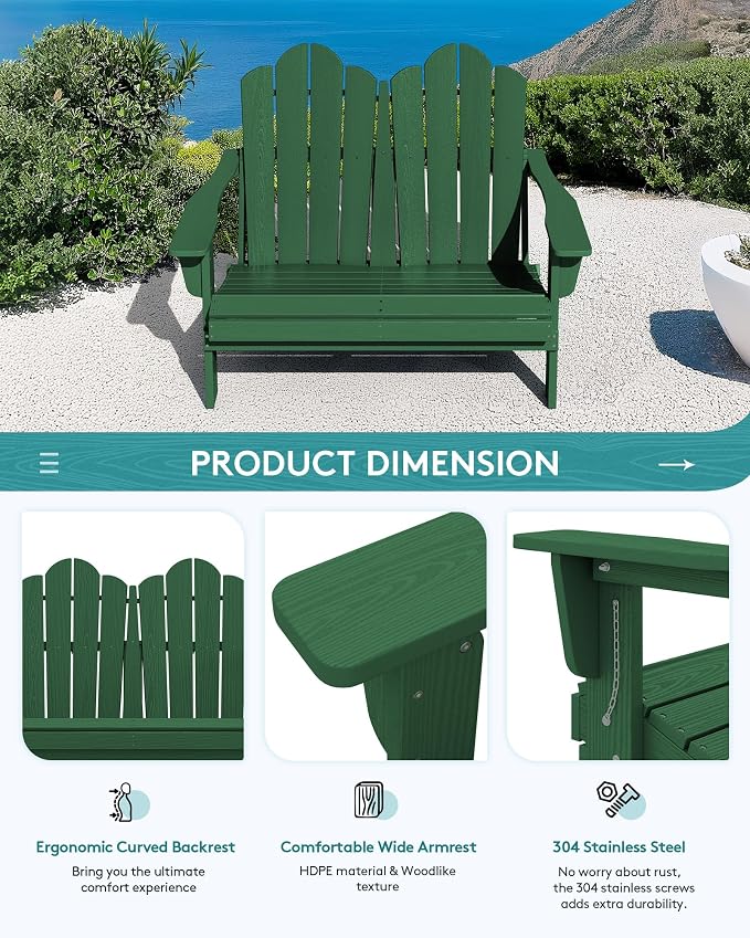 SERWALL Folding Adirondack Bench, HDPE All-Weather Adirondack Loveseat Set of 2 - Image 6