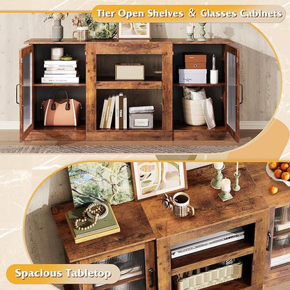 WLIVE Farmhouse TV Stand for 65 inch TV, Open Shelves TV Console for Living - Image 4