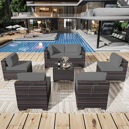Outdoor Patio Furniture Set, 7 Pieces Outdoor Sectional Furniture Patio Sofa by ASJMR