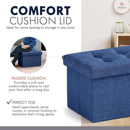 Ornavo Home Small Storage Ottoman, Foldable Collapsible Rectangle Linen Ottoman - Image 6