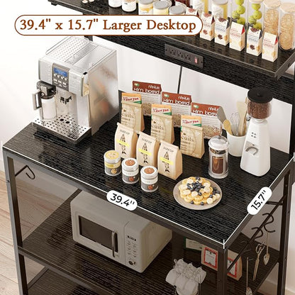 SUPERJARE Bakers Rack with Power Outlets, Microwave Stand, 39.4 X 14.3 Inch - Image 5