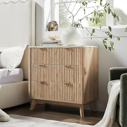 T4TREAM Fluted 3 Drawer Dresser, Curved Profile Design, Wood Drawer Organizer - Image 7