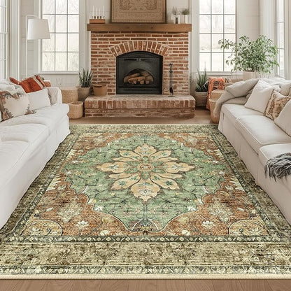RELEANY Area Rugs Square 8ft Washable Non-Slip, Floral Vintage Distress Print - Image 3