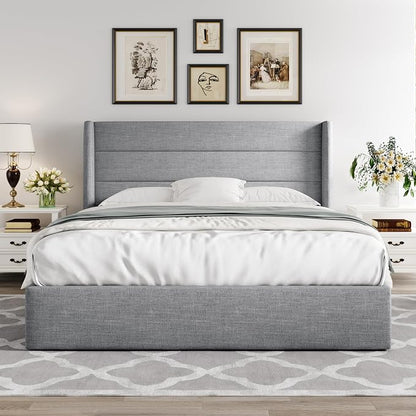 Allewie Full Size Lift Up Storage Bed, Modern Wingback Headboard, Hydraulic - Image 8