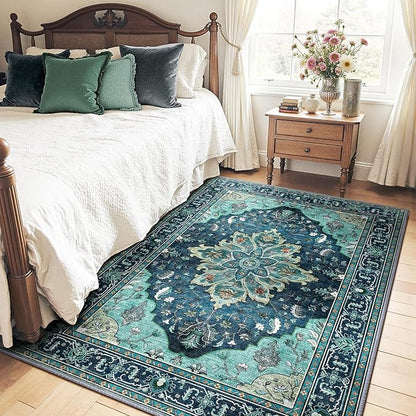 RELEANY Area Rugs 5'x7' Washable Non-Slip, Floral Vintage Distress Print - Image 2