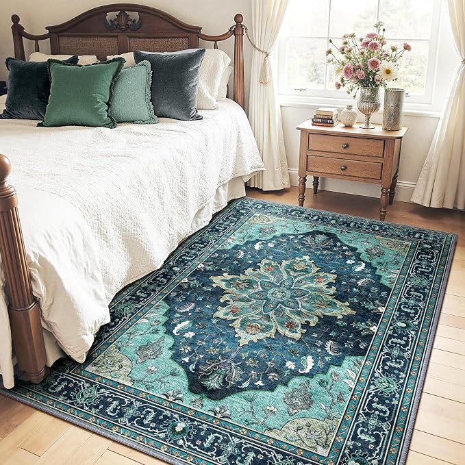 RELEANY Area Rugs 4'x6' Washable Non-Slip, Floral Vintage Distress Print - Image 2