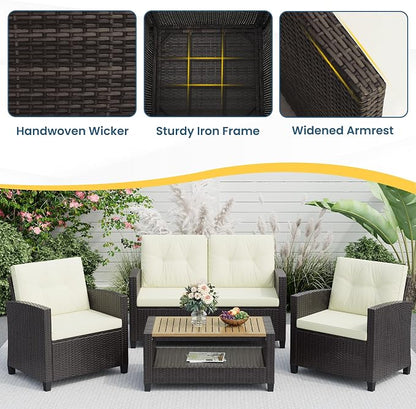 Wisteria Lane 4 Piece Patio Furniture Set, Wicker Outdoor Patio Conversation - Image 4