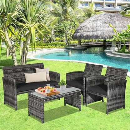 Goplus 4-Piece Rattan Patio Furniture Set, Outdoor Wicker Conversation Sofa - Image 6