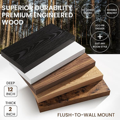 Fun Memories 12 Inch Deep White Floating Shelf, 24 x 12 Rustic Wood Wall Shelf - Image 5