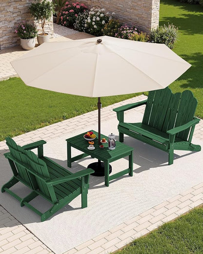 SERWALL 3 Pieces Patio Adirondack Bench Set, 2 Folding Adirondack Bench & 1 - Image 2