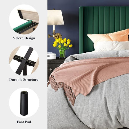 Allewie King Size Bed Frame/Velvet Upholstered Platform Bed/Vertical Channel - Image 7