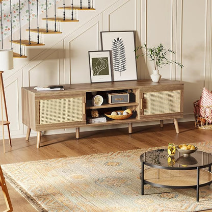 SUPERJARE Boho TV Stand for 65 Inch TV, Entertainment Center - Image 5
