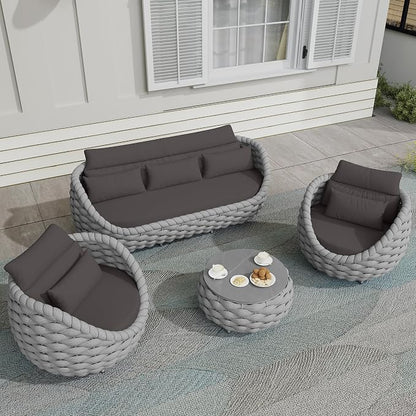 TWT Aluminum Patio Furniture Set Three Seater Sofa Outdoor Furniture Set - Image 3