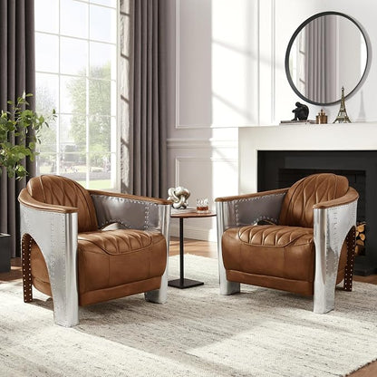 Art Leon Genuine Leather Chair, Mid Century Industrial Accent Arm Chair - Image 8