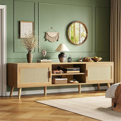 SUPERJARE Boho TV Stand for 75 Inch TV, Entertainment Center - Image 8
