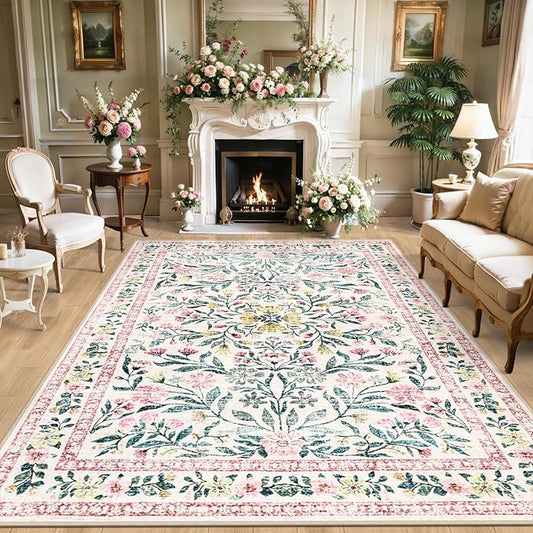 Area Rugs 9x12 Living Room: Floral Washable Rug Vintage Large Soft Boho by PLHXFRSoftAreaRugs