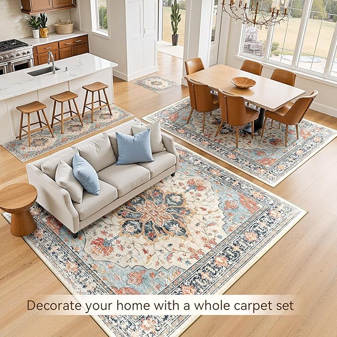 RELEANY Area Rugs 5'x7' Washable Non-Slip, Floral Vintage Distress Print - Image 4