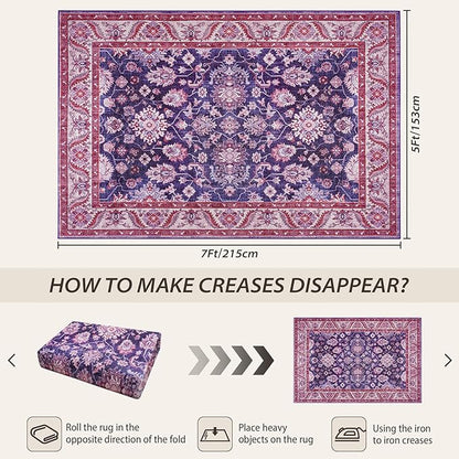 Purple Area Rugs for Living Room, Washable 5x7 Area Rug for Bedroom, Retro - Image 2