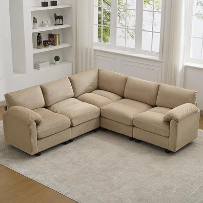 87'' V-Shaped Sectional Sofa Couch, 5-Seater Modular Couches by HATPPTO