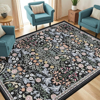 Area Rug Living Room Rugs: Floral 4x6 Washable Rug Vintage Soft Boho Non-Slip - Image 2