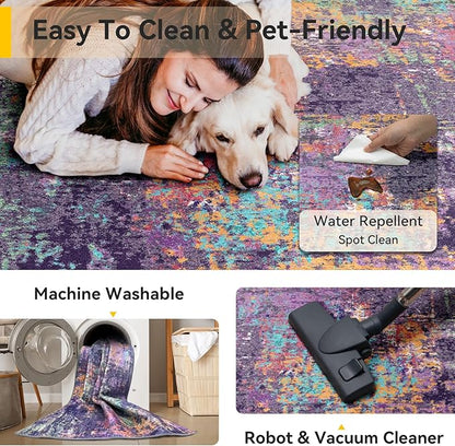 RELEANY Washable Area Rugs 4'x6' Non-Slip Modern Abstract Soft - Image 6