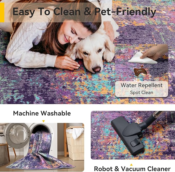 RELEANY Washable Area Rugs 2'x10' Non-Slip Modern Abstract Soft - Image 6
