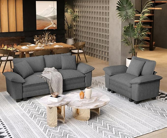 SUNSHINE VALLEY 87.5'' Oversized Loveseat Couch and Chair Set, 3-Seat Corduroy by SUNSHINEVALLEY