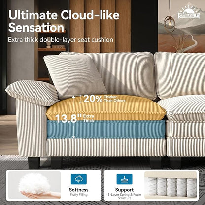 SUNSHINE VALLEY 3 Piece Living Room Sofa Furniture Set, Corduroy Modular 2 - Image 3