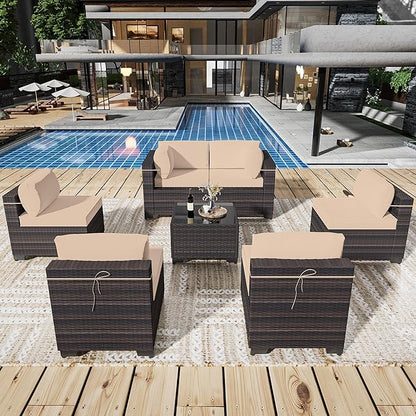 Outdoor Patio Furniture Set, 7 Pieces Outdoor Sectional Furniture Patio Sofa by ASJMR