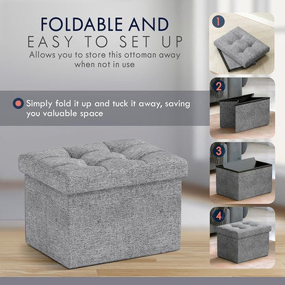 Ornavo Home Small Storage Ottoman, Foldable Collapsible Rectangle Linen Ottoman - Image 5