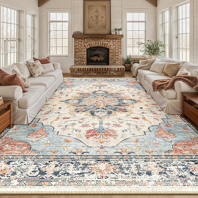 RELEANY Area Rugs 10'x14' Washable Non-Slip, Floral Vintage Distress Print - Image 2