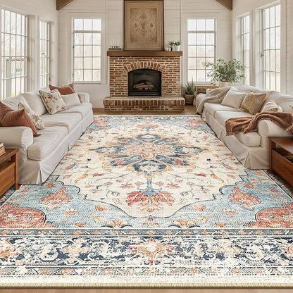 RELEANY Area Rugs 10'x14' Washable Non-Slip, Floral Vintage Distress Print - Image 2