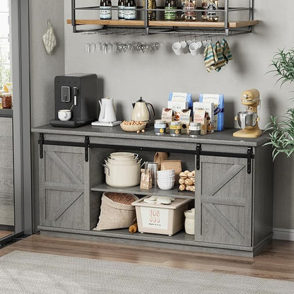 Shahoo Farmhouse Sideboard Buffet Cabinet, Coffee Bar Storage - Image 3