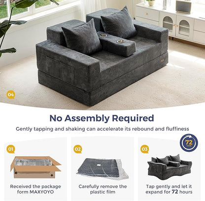 MAXYOYO Loveseat Sofa Bed, 4 in 1 Convertible Boneless Couch Folding Recliner - Image 6