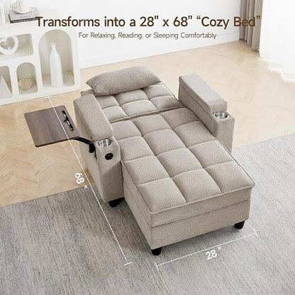Oversized Recliner Chair with Swivel Tray Table, Modern Tufted Linen Fabric - Image 6