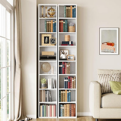 IRONCK Tall Narrow Bookshelf 8 Tiers 71in Set of 2, Compact Corner Bookcase - Image 2