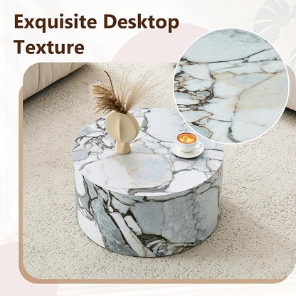Round Coffee Table, 23.6" Modern Faux Marble Drum Coffee Table, Round Accent - Image 5