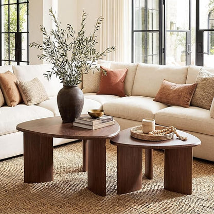Honyee Nesting Coffee Table Set of 2, Modern Walnut Wood Veneer Coffee Table by Honyee