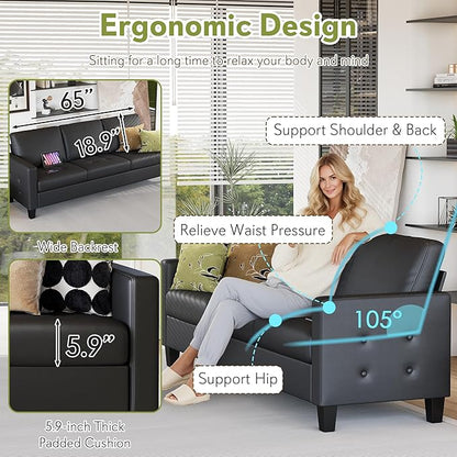 STHOUYN Black Faux Leather 3 Seater Sofa and Accent Chair Set of 2, Modern - Image 5