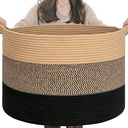 INDRESSME XXXLarge Cotton Rope Basket 21.7" x 21.7" x 13.8" Woven Baby laundry by INDRESSME