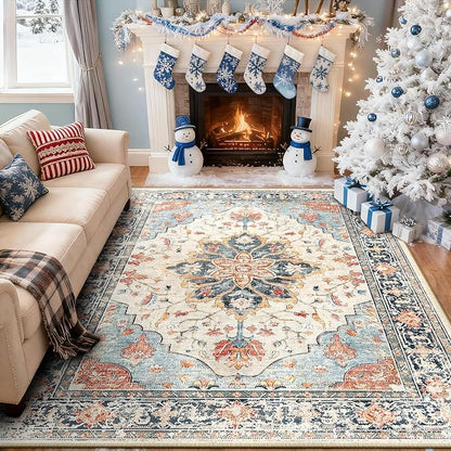RELEANY Area Rugs 7'x9' Washable Non-Slip, Floral Vintage Distress Print - Image 2