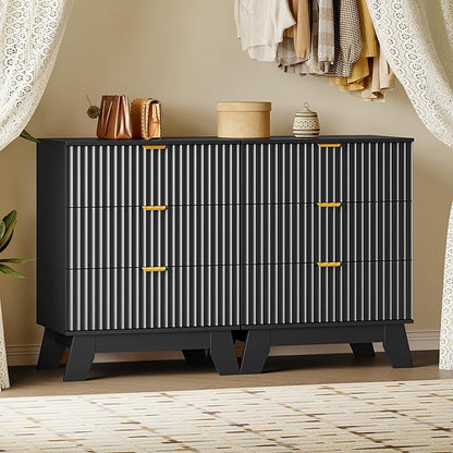 BORNOON Fluted 3 Drawer Dresser, 30.3" Tall Compact Modern Boho Chest of Drawers - Image 7