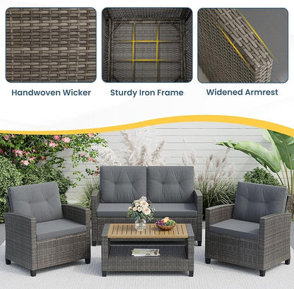 Wisteria Lane 4 Piece Patio Furniture Set, Wicker Outdoor Patio Conversation - Image 4