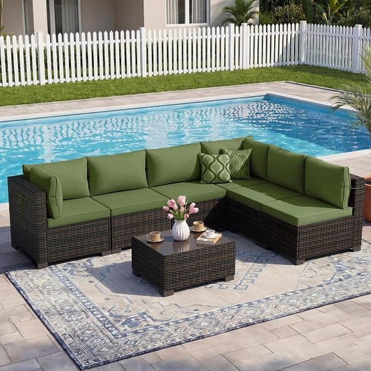 CHABATREE 7pcs Outdoor Patio Furniture Sets, Rattan Conversation Sectional Set by Unknown