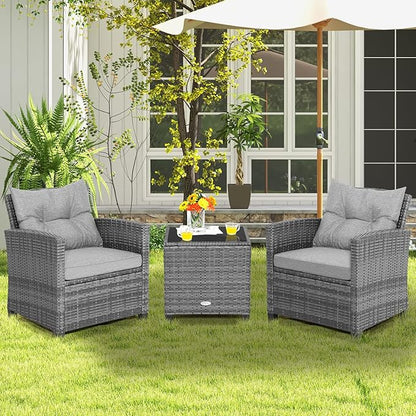 COSTWAY 3-Piece Patio Furniture Set, Outdoor Wicker Rattan Sofa - Image 3