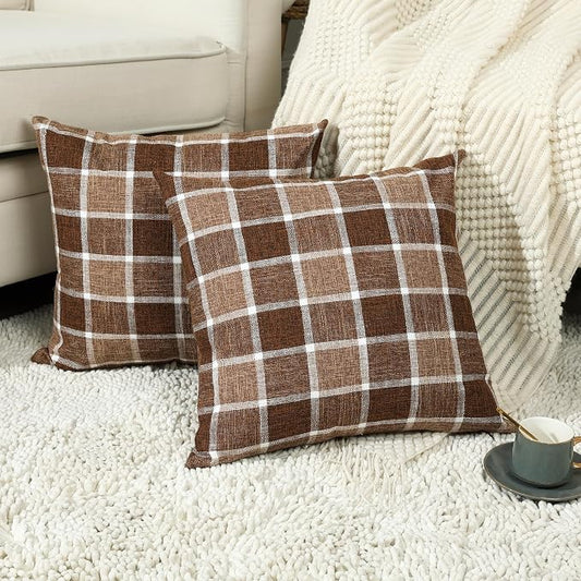 Stellhome Pack of 2 Fall Linen Buffalo Check Throw Pillow Covers, Farmhouse by Stellhome