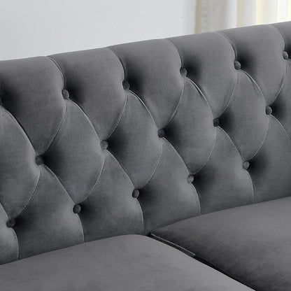 2 Piece Modern Chesterfield Velvet 77" 3-Seater Sofa Set, Upholstered Tufted - Image 7